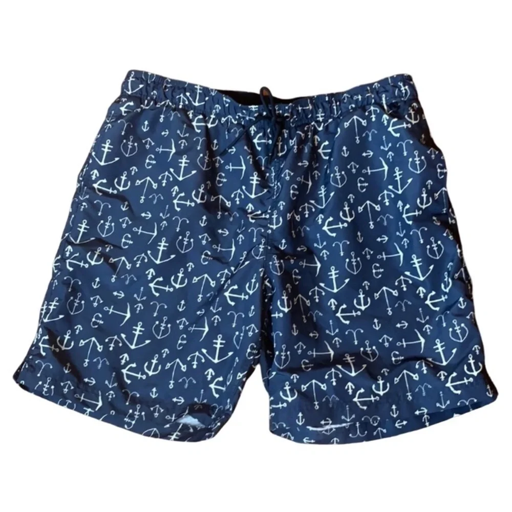 Lands’ End blue swim trunks with anchor print Size Large